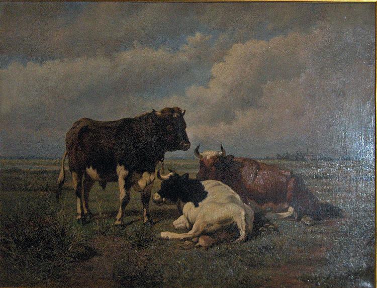 unknow artist Two cows and a bull
